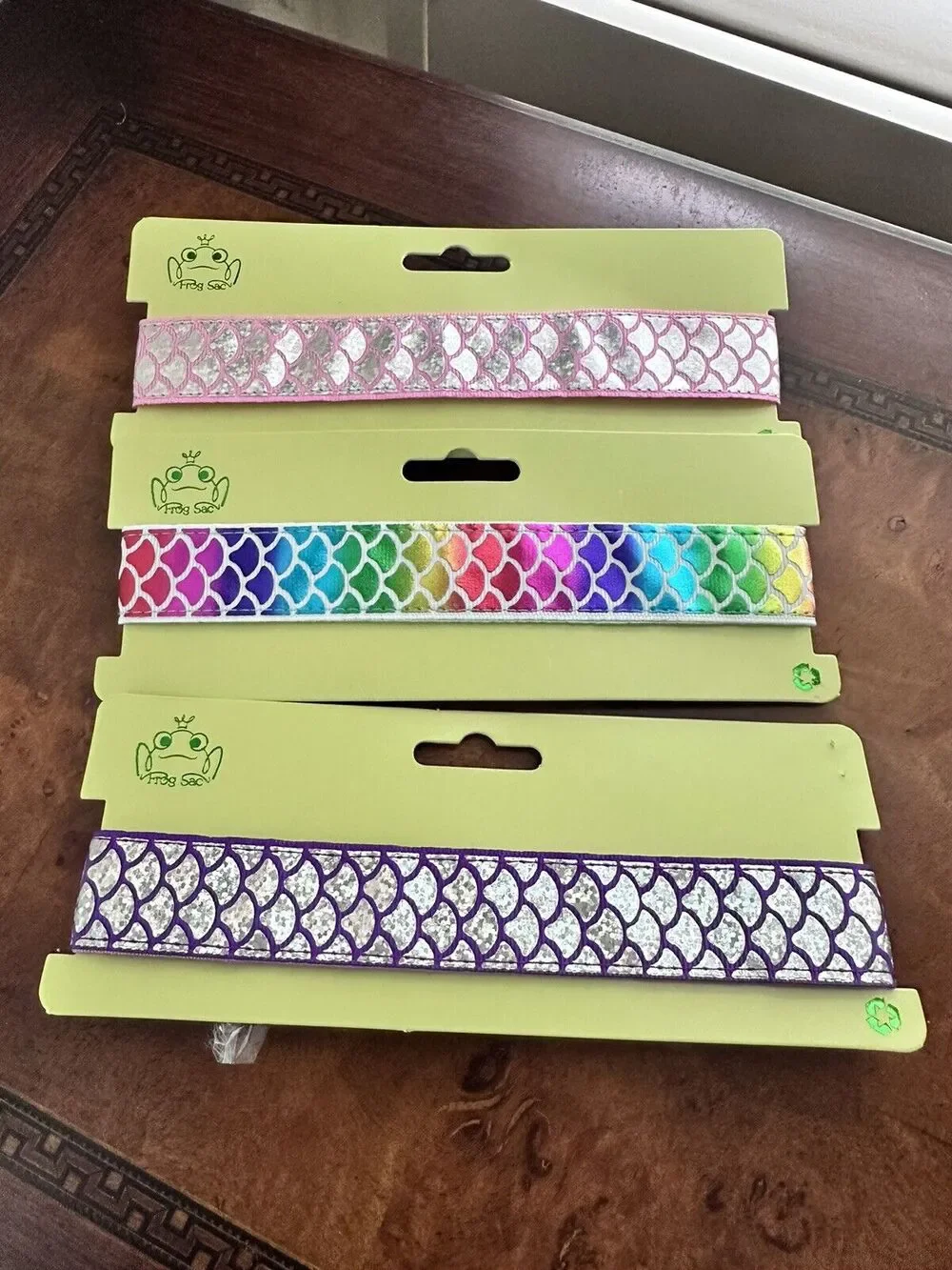 Frog Sac 3 Headbands Girls Shiny Pretty Pink Mermaid Purple Set x3